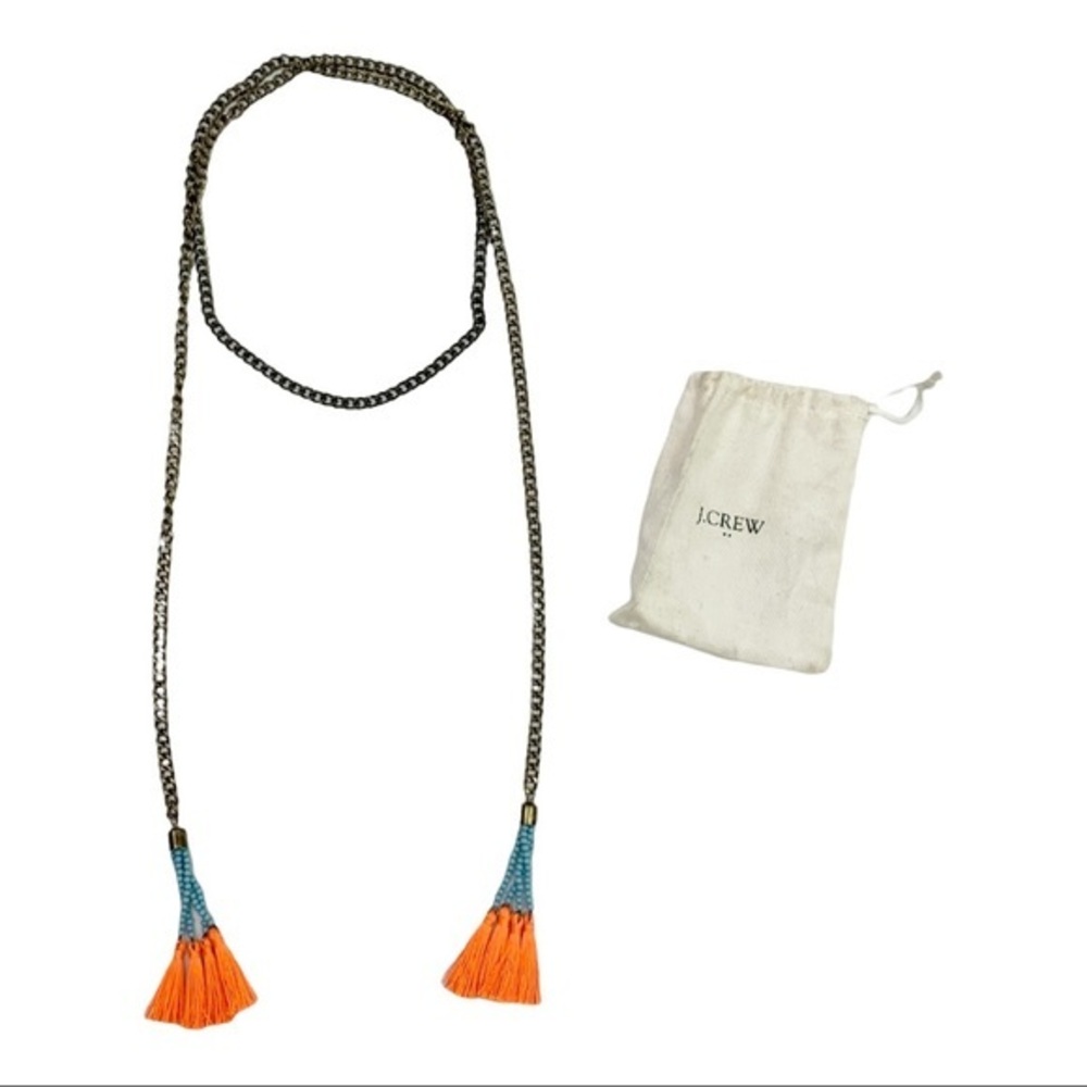 J. Crew Gold Chain Beaded Tassel Wrap Around Necklace Choker Women’s